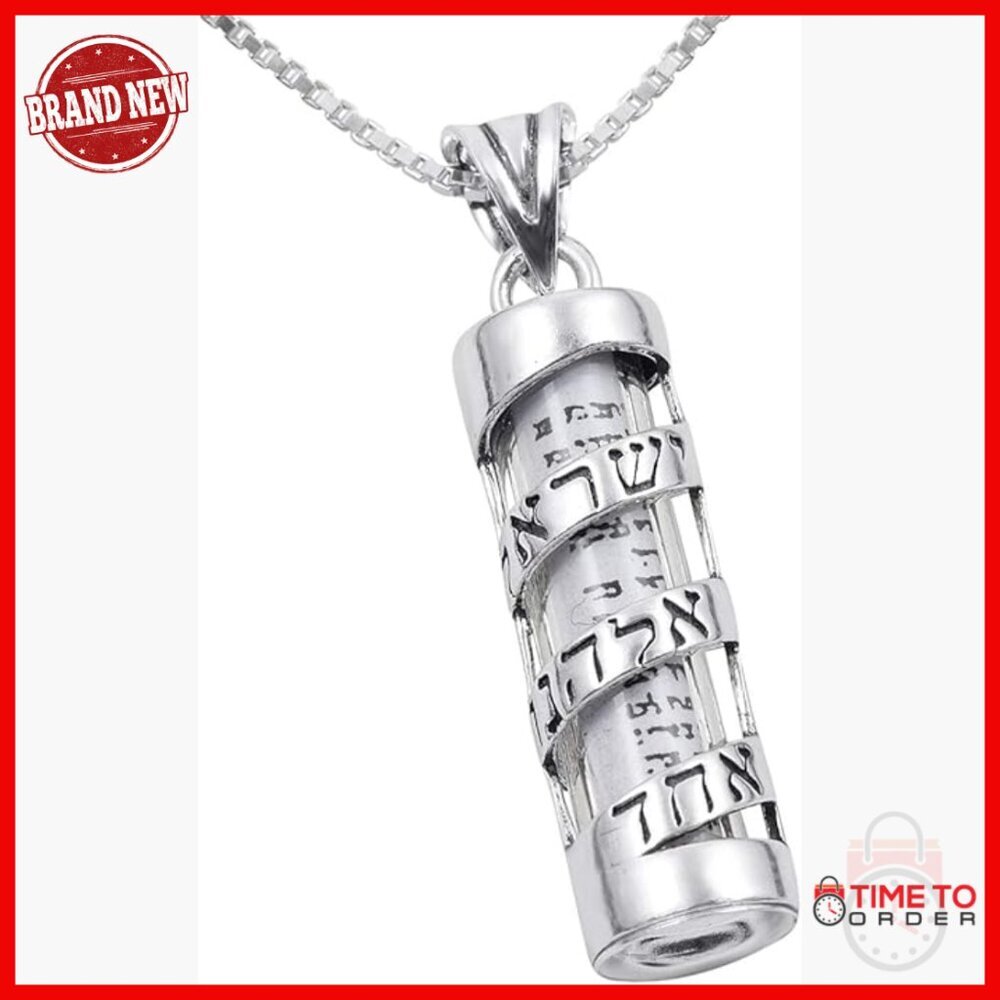 Sterling Silver Mezuzah Pendant Necklace with Scroll, 20 Inch Chain